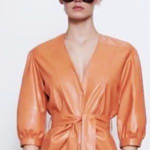 Zara Vegan Leather Shirt Dress